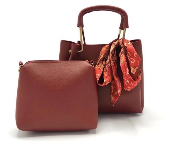 Stylish Women PU Leather Hand bag set 2 pcs Brown